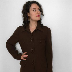 Vintage 90s French WOOL Coat with Double Button Rows in Cocoa, Clearance